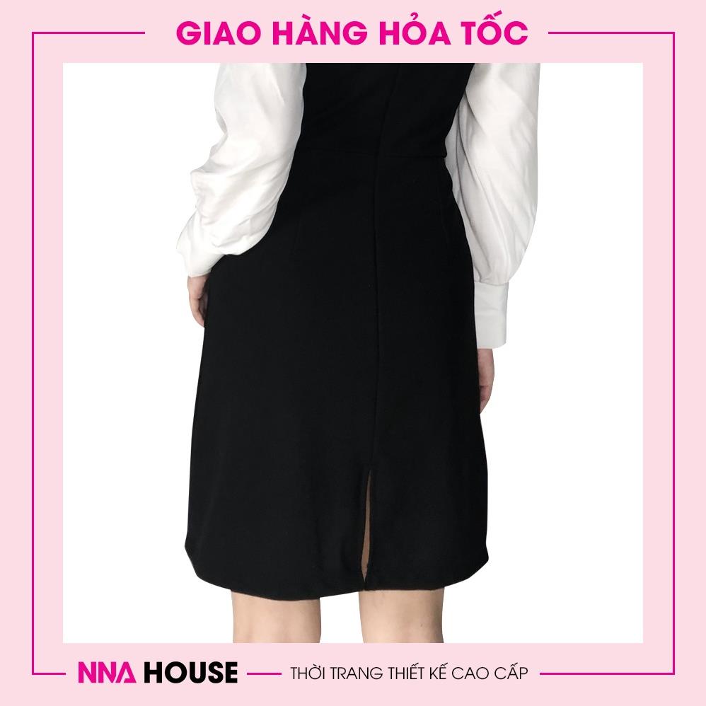 Đầm dài tay dự tiệc cao cấp cổ vuông tay dài - Váy đầm midi thiết kế phối đen trắng sang trọng lịch sự NNAHOUSE Mã NA222 | BigBuy360 - bigbuy360.vn