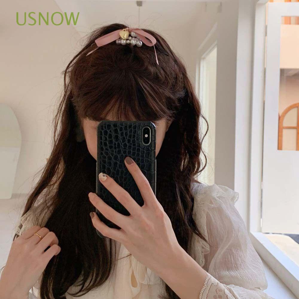 Dây buộc tóc cao su đính ngọc trai hình trái tim nhiều màu sắc phong cách Hàn Quốc cho nữ