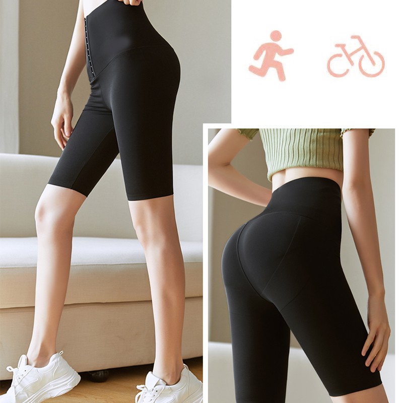 Quần Legging Thể Thao FINETOO Cạp Cao Ôm Sát Phối Nút Cài Cho Nữ Chạy Bộ Tập Thể Hình