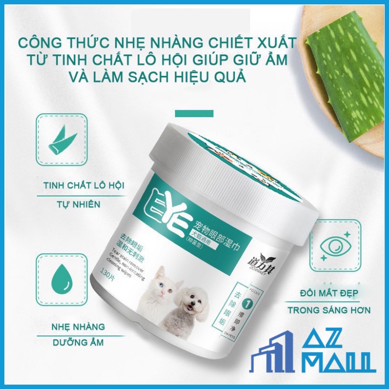 Khăn lau mắt cho mèo chó thú cưng diệt khuẩn trị ố vùng mắt, Hộp 130 miếng.