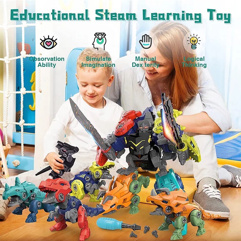 Đồ chơi Khủng Long lắp biến hình Robot 5 mẫu kèm tua vít tháo lắp nhiều kiểu thế giới đồ chơi 1104