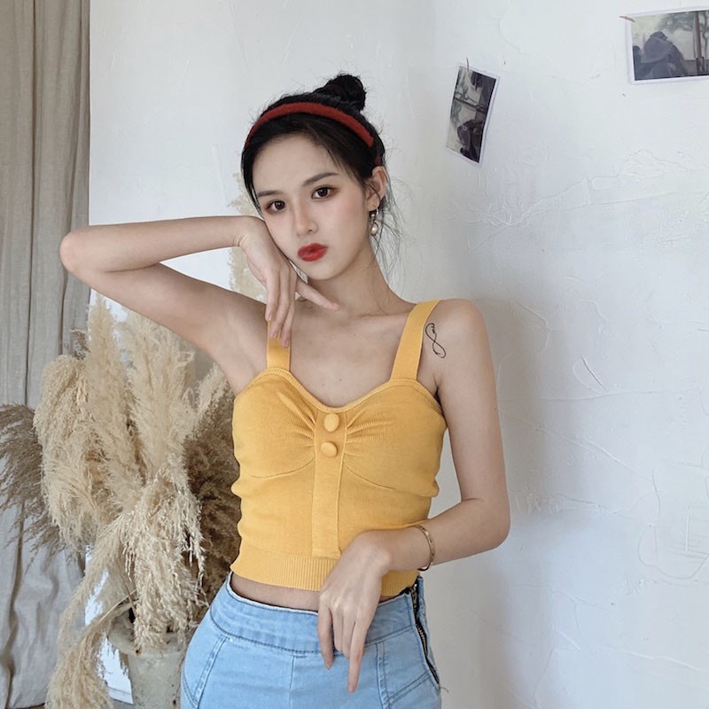 Áo Dây Mảnh Màu Trơn Thiết Kế Ôm Sát Quyến Rũ