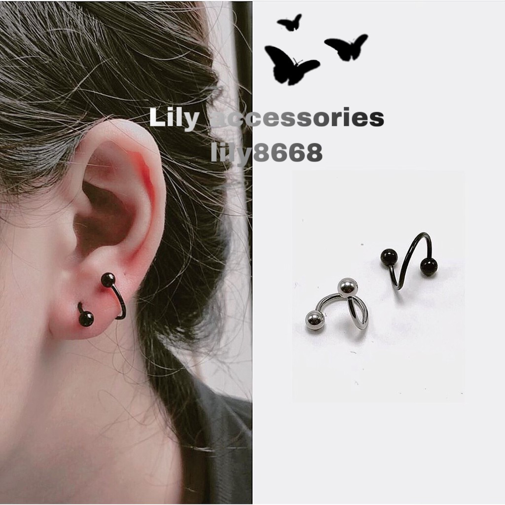 Twisted Earring khuyên tai titan xoắn phối bi chốt bi xoáy không gỉ không đen không dị ứng nam nữ
