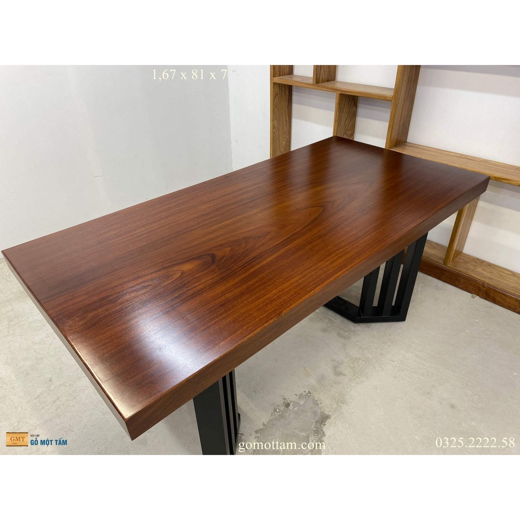 Mặt bàn ăn gỗ tự nhiên nguyên tấm phù hợp 6 ghế dài 1,65m rộng 81cm dày 7cm
