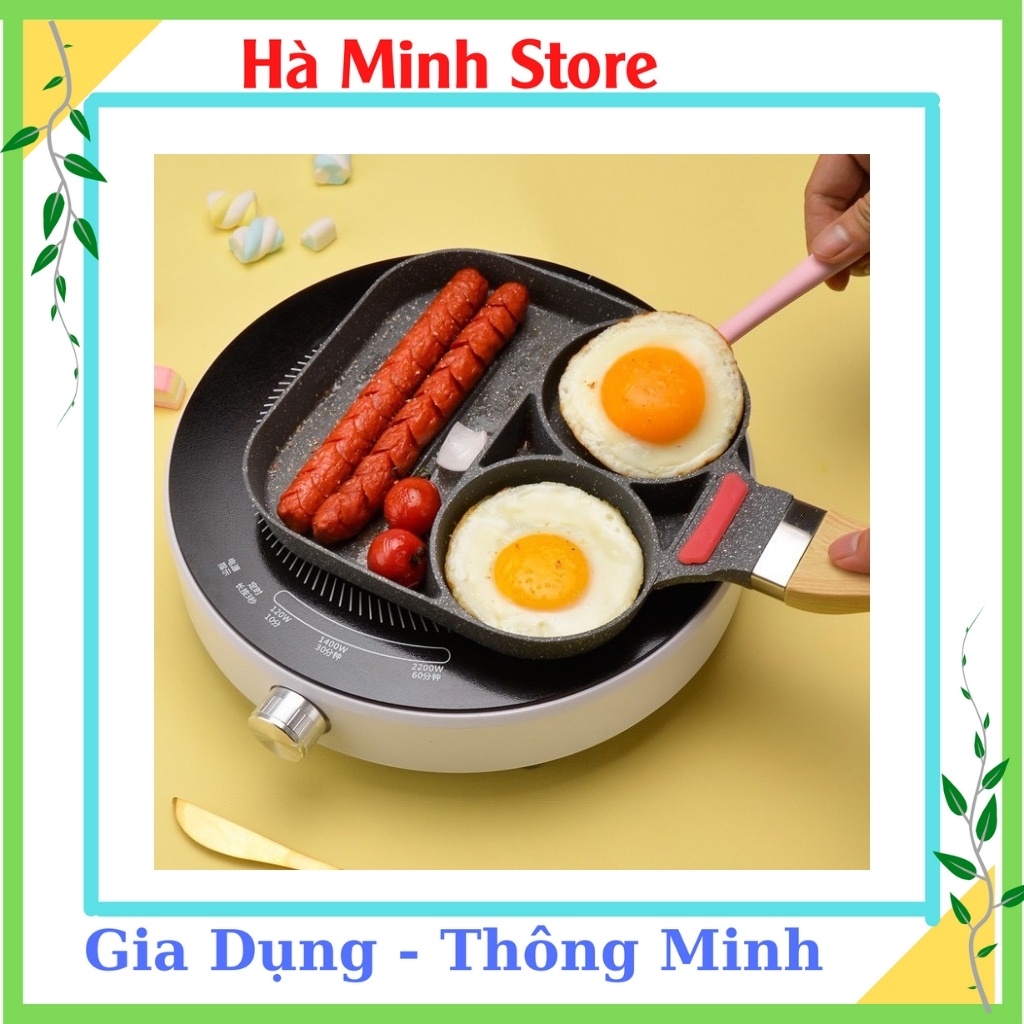 Chảo Chiên Trứng 4 Ngăn, Chảo Đá 4 Ngăn Chống Dính, Chống Chầy Xước Cực Tốt, Dùng Cho Mọi Loại Bếp Gia Dụng Hà Minh