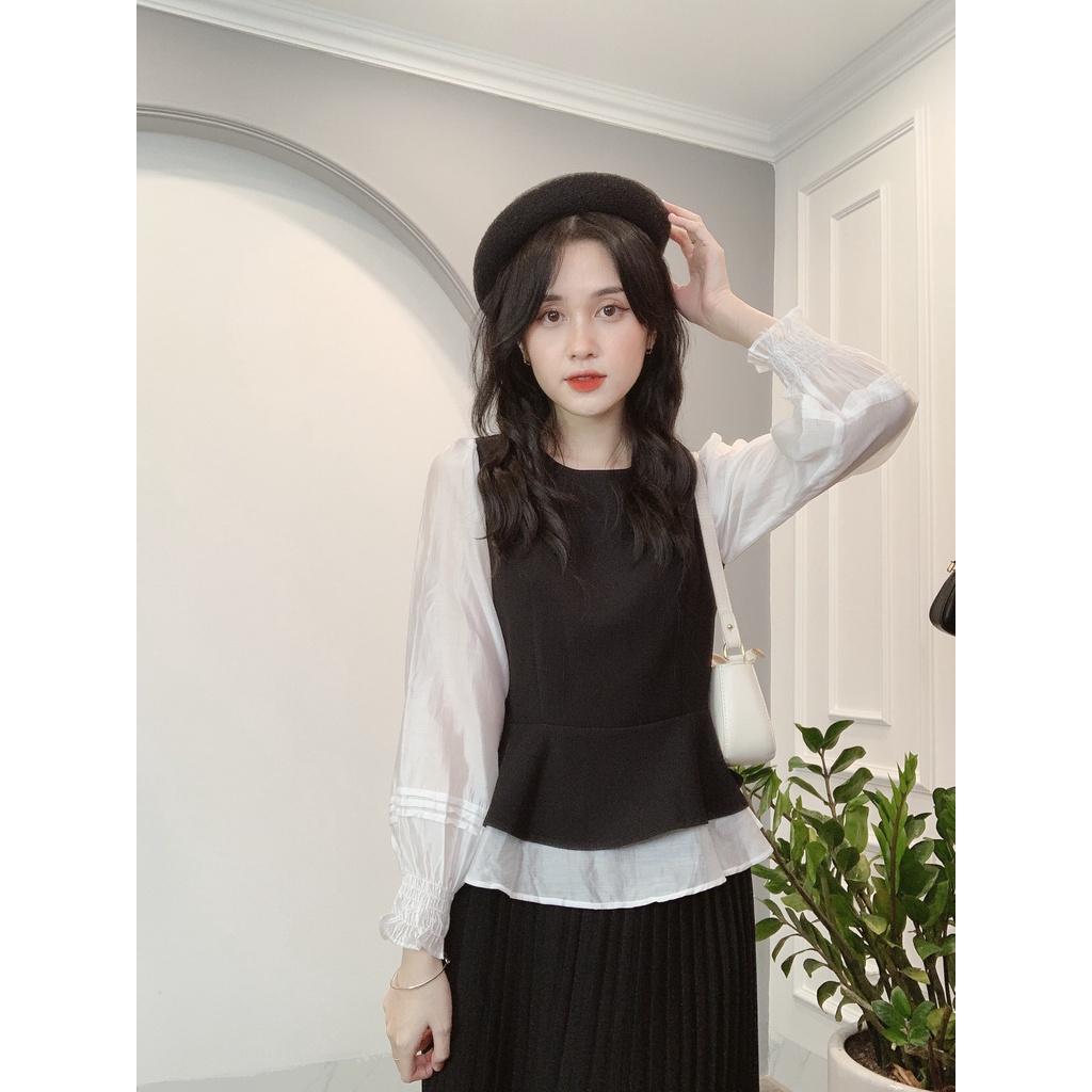 Áo Sơ Mi Peplum Cổ Tròn Tay Bo Chun -Thời Trang Min House