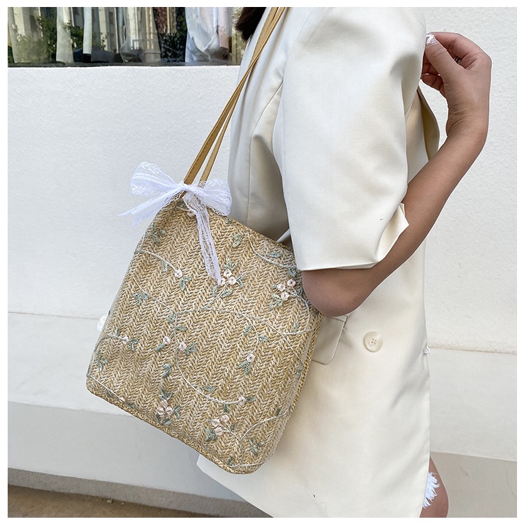 Túi Đeo Chéo Chất Cói Xô Đi Biển Thêu Cây Hoa Style Korea Mới Xinh