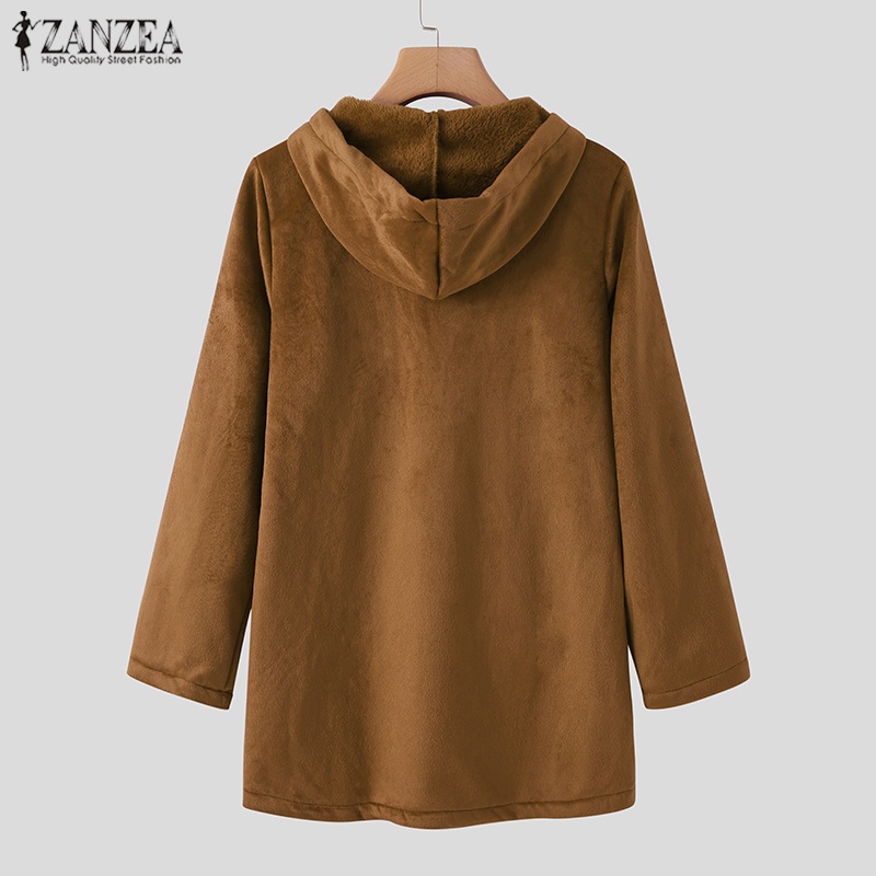 ZANZEA Áo khoác dài tay có mũ Form dài rộng thời trang Hàn dành cho nữ