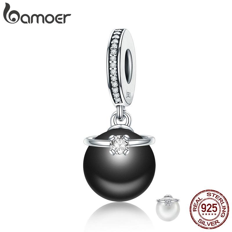 Hạt Charm Bamoer SCC572 Bạc 925 Thật Đính Ngọc Trai Nhân Tạo &amp; CZ Trong Suốt 2 Màu Tuỳ Chọn Dùng Để Làm Vòng Tay