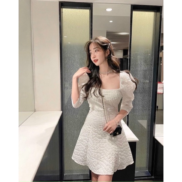 Đầm xốp tay bồng lửng dáng xoè nơ lưng dễ thương [kèm hình thật]