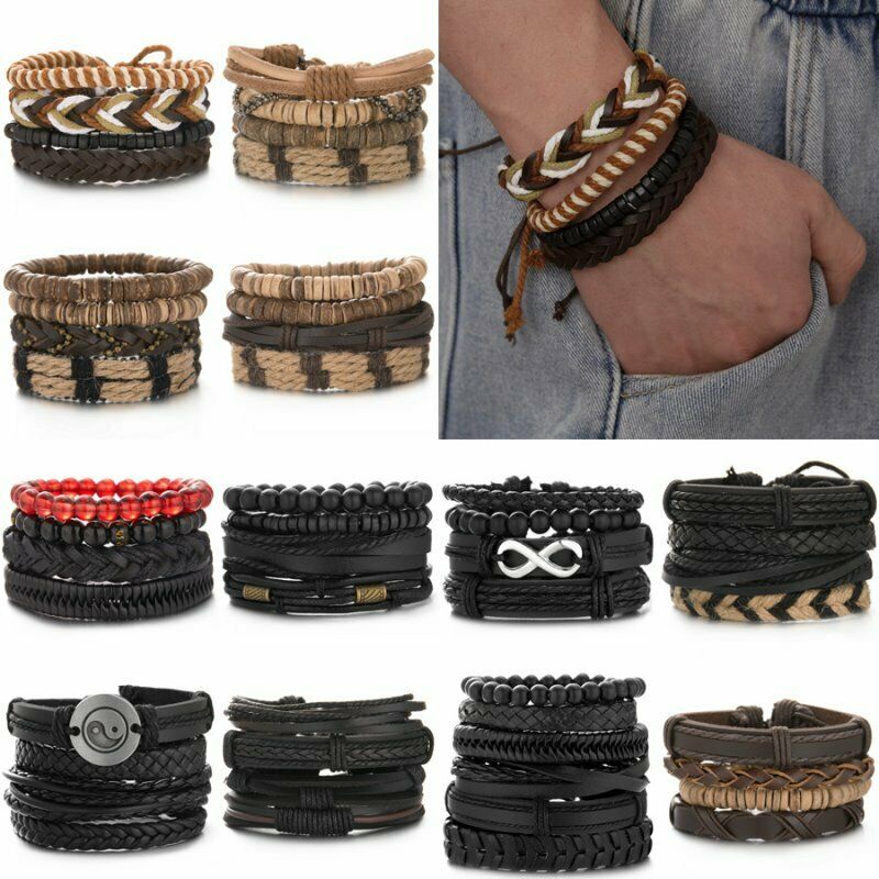 Vòng Tay Da Nhiều Sợi Phong Cách Retro Cho Nam