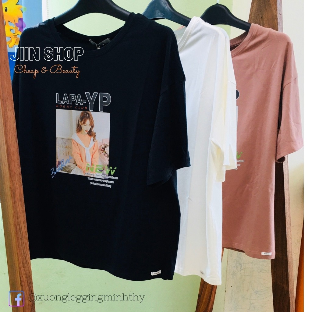 Áo phông cotton Hàn, tay lỡ,  thoáng mát, in hình cô gái dễ thương by Jiin shop