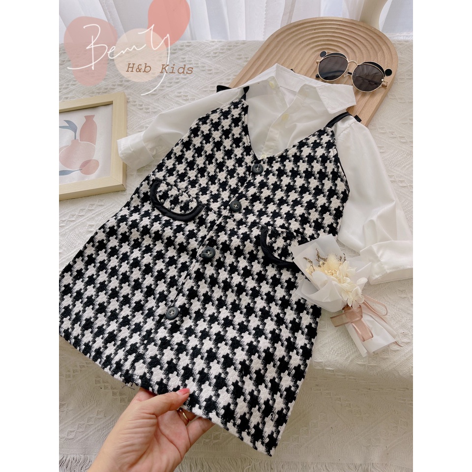 Set áo trắng gile dạ ziczac bé gái (10-30kg)