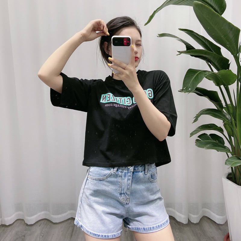 Áo thun nữ Croptop in chữ GOODCITIZEN, form rộng, vải cotton dày dặn co giãn 4 chiều, thấm hút mồ hôi siêu mát