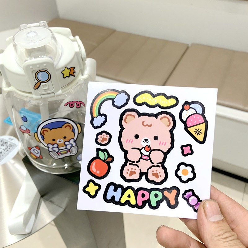 Combo 3 hình dán sticker cute chống thấm nước gấu béo dễ thương dán mũ bảo hiểm xe laptop vali sổ bình nước
