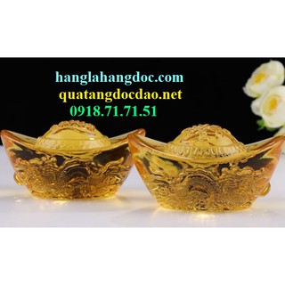 Thỏi vàng phong thủy pha lê lưu ly chạm khắc Rồng (8cm) cầu tài lộc VK8