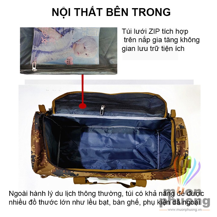 [FRSHIP 70K] Túi xách đựng hành lý vật dụng du lịch dã ngoại size lớn 65 lít - MUÔN PHƯƠNG SHOP