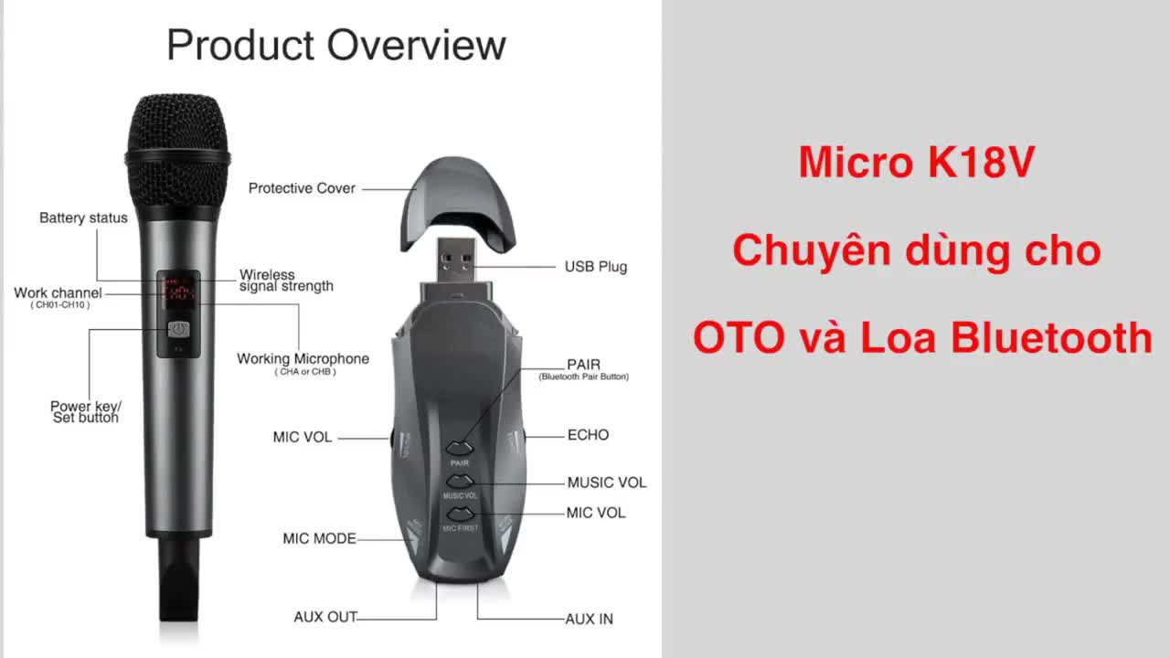Micro Không Dây Có Echo và Bluetooth K18V BX7, Dùng Cho OTO, Loa Bluetooth | BigBuy360 - bigbuy360.vn