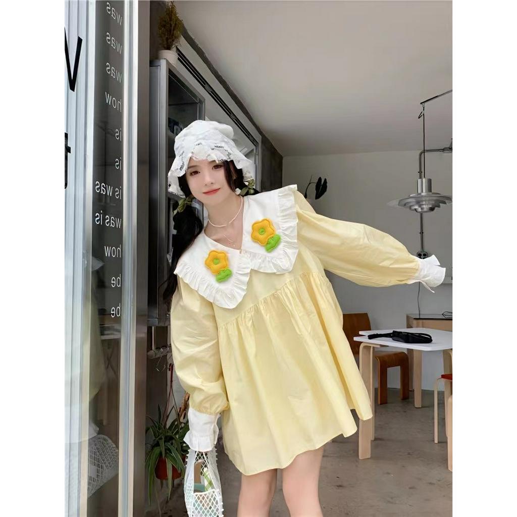Áo Sơ Mi Tay Dài Dáng Rộng In Họa Tiết Hoa Thời Trang Hàn Quốc Cho Nữ