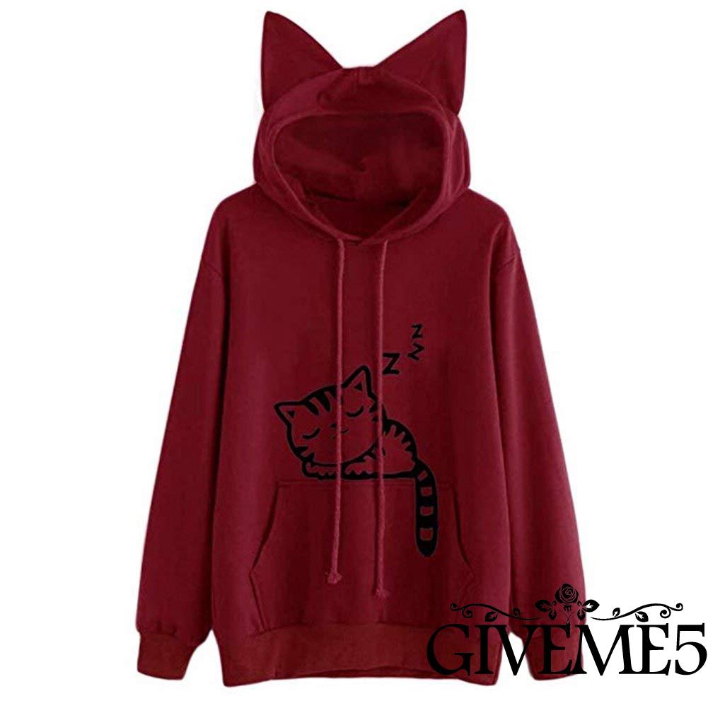 ♨♨-Women Long Sleeve Hooded Pullover Size S, M, L, XL, XXL)