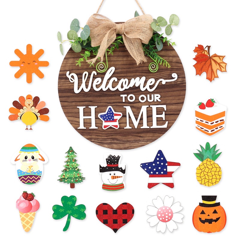 1 Bộ Bảng Gỗ Treo Cửa Chữ Welcome Trang Trí Giáng Sinh