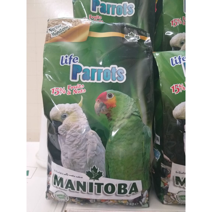 Hạt trộn hoàn chỉnh LIFE PARROTS manitoba gói nguyên 2kg dùng cho vẹt amazon, cookato và các dòng cùng size