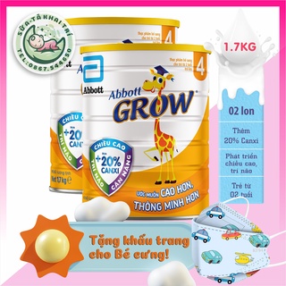 {Mẫu mới,Chính hãng) Bộ 02 lon Sữa bột hươu cao cổ Abbott Grow 4 bé 2 tuổi trở lên- 1,7kg, 1kg7-date 2024
