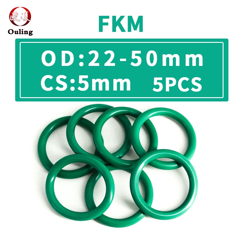 5 CÁI / Lô Vòng đệm cao su Flo Màu xanh lá cây FKM O Vòng đệm CS 5mm OD22 / 25/28/30/32/35/38/40/42/45/48/50 * 5mm Vòng đệm cao su O-ring Vòng đệm chịu dầu, Chịu mài mòn, chịu áp suất, chống lão hóa và chịu nhiệt độ cao