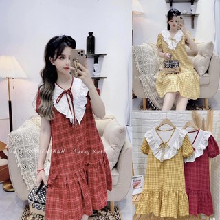 Váy suông kẻ phối cổ bèo xinh xắn✌️2 màu ảnh thật