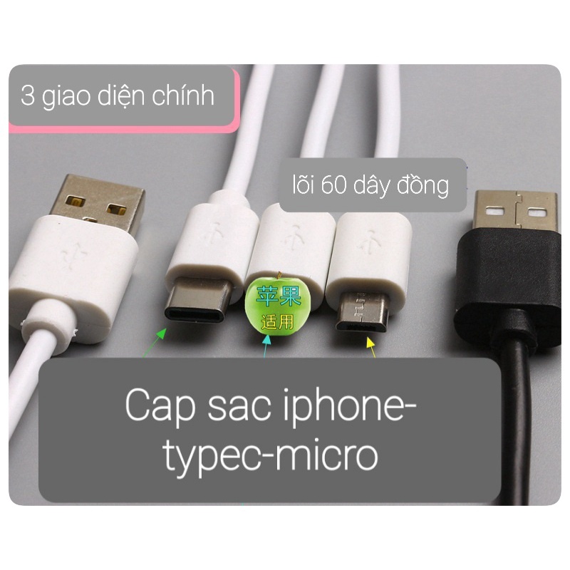 [Hàng tốt giá tốt nhất]Cáp sạc hơn 2A lõi 60 dây đồng áp dụng cho Apple - Micro -Typec - dài 30cm 100cm 150cm - YOBOMALL