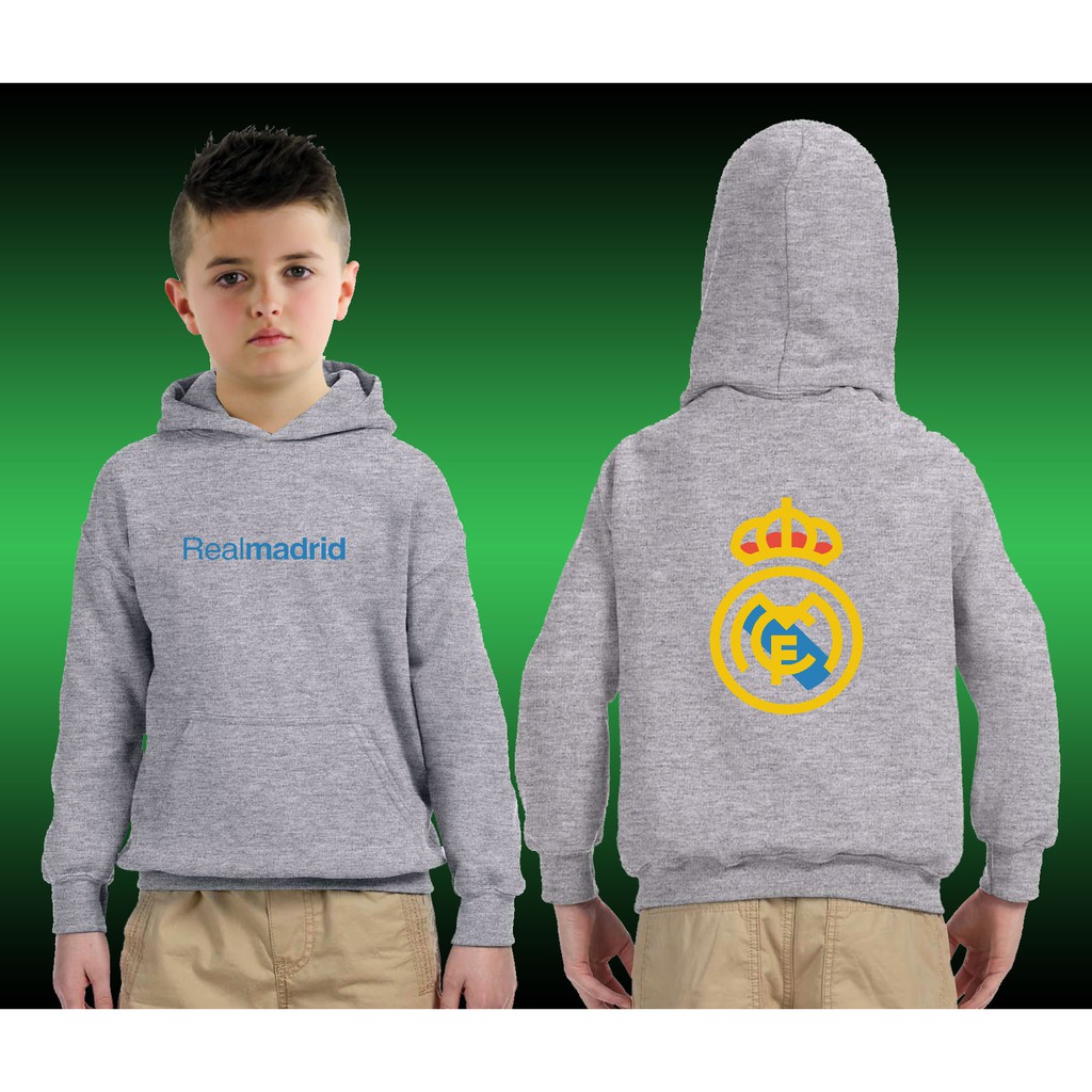 Áo Khoác Bóng Đá Có Mũ Trùm Đầu In Logo Realmadrid Dành Cho Trẻ Em