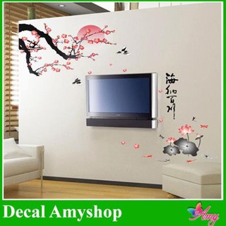 [XẢ HÀNG] Decal dán tường phòng khách Cành đào thư pháp- DH062