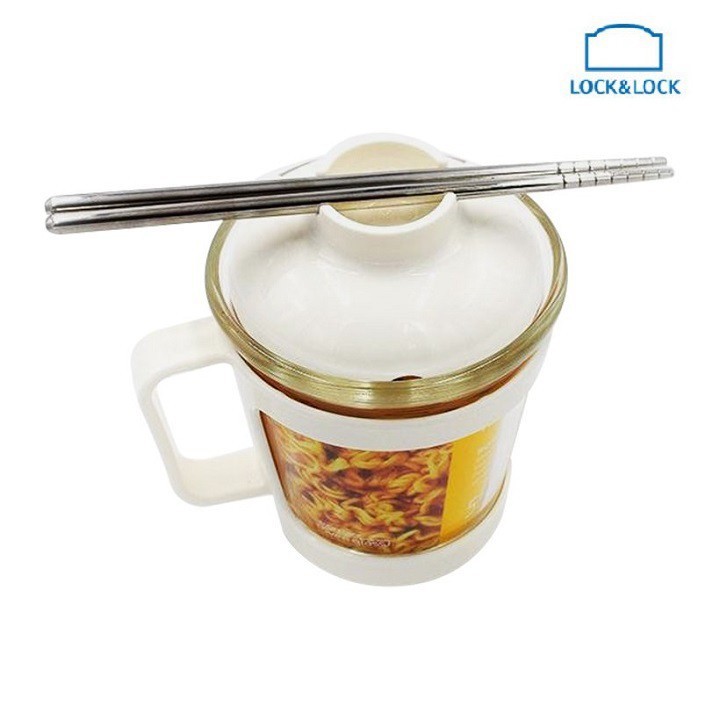 Cốc Nấu Mỳ, Canh, Súp Thủy Tinh Có Nắp Đậy 500ml Có Tay Cầm Easy Cook Lock&amp;Lock(Mầu Ngẫu Nhiên)