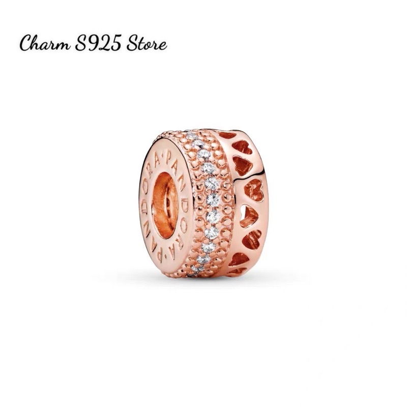 CHARM PAN ALE VÀNG HỒNG VIỀN ĐÁ TIM BẠC S925 CAO CẤP