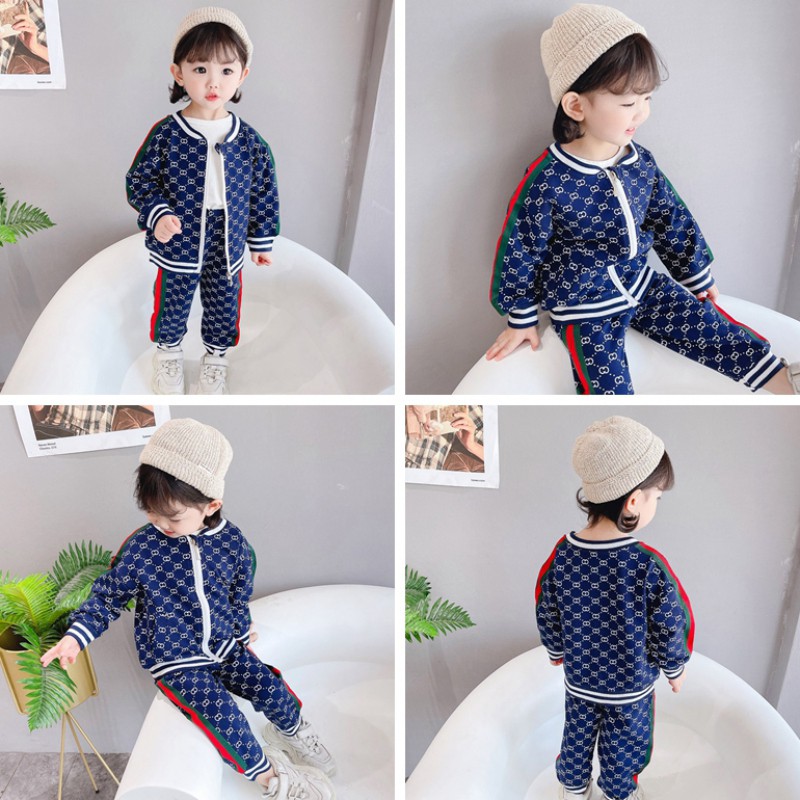 Set đồ 2 món áo khoác khóa kéo in họa tiết kèm quần dài thời trang cho bé