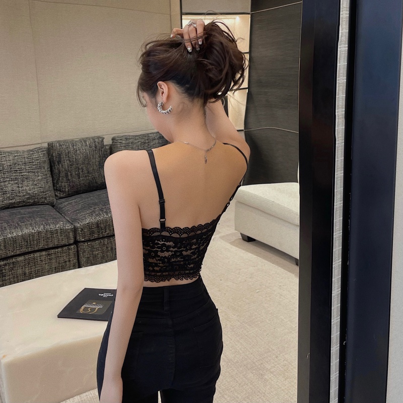 DUNEA Áo Hai Dây Hở Vai Phối Ren Họa Tiết Hoa Quyến Rũ Cho Nữ 3.3