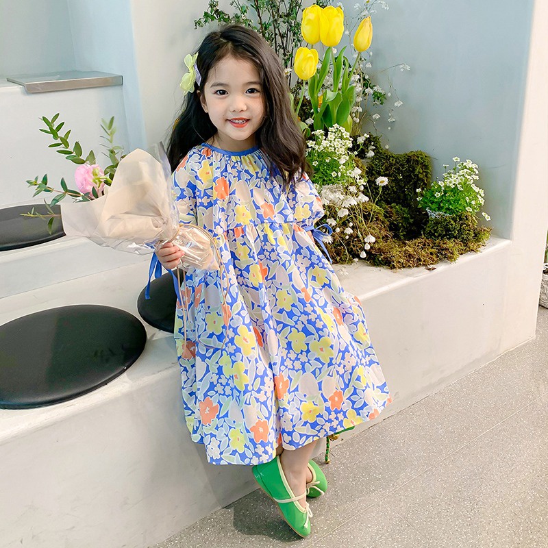 Đầm Bé Gái Đầm Công Chúa Mùa Hè Tay Cộc In Họa Tiết Hoa Phong Cách Hàn Quốc Cho Bé Gái Se7E