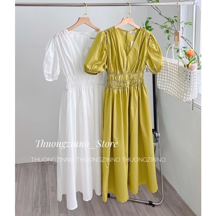 [Ảnh thật/Video]Váy Thô Hàn Mới về thiết kế cổ V dáng dài bo chun eo tôn dáng Đầm maxi Hàn Quốc đẹp nhẹ nhàng