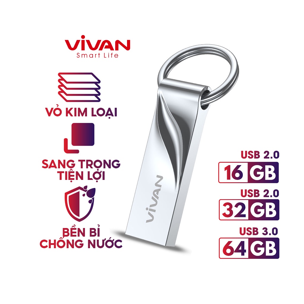 Thiết Bị Lưu Trữ USB 2.0  3.0 16GB/32GB VIVAN VF316/332/364 Flash Drive Đầu Kim Loại Siêu Nhẹ