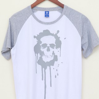 W_1 | Áo thun ngắn tay raglan COTTON 100% in ĐẦU LÂU màu xám - Daladno