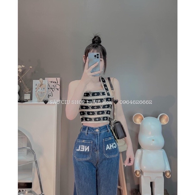 Áo 2s 2 dây chéo lưng croptop chất len dệt kim nhiều hoạ tiết