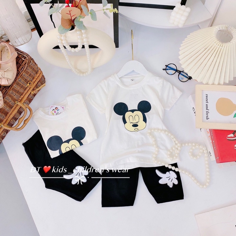 [SET BÉ GÁI] Bộ micky 2 màu quần legging cho bé gái
