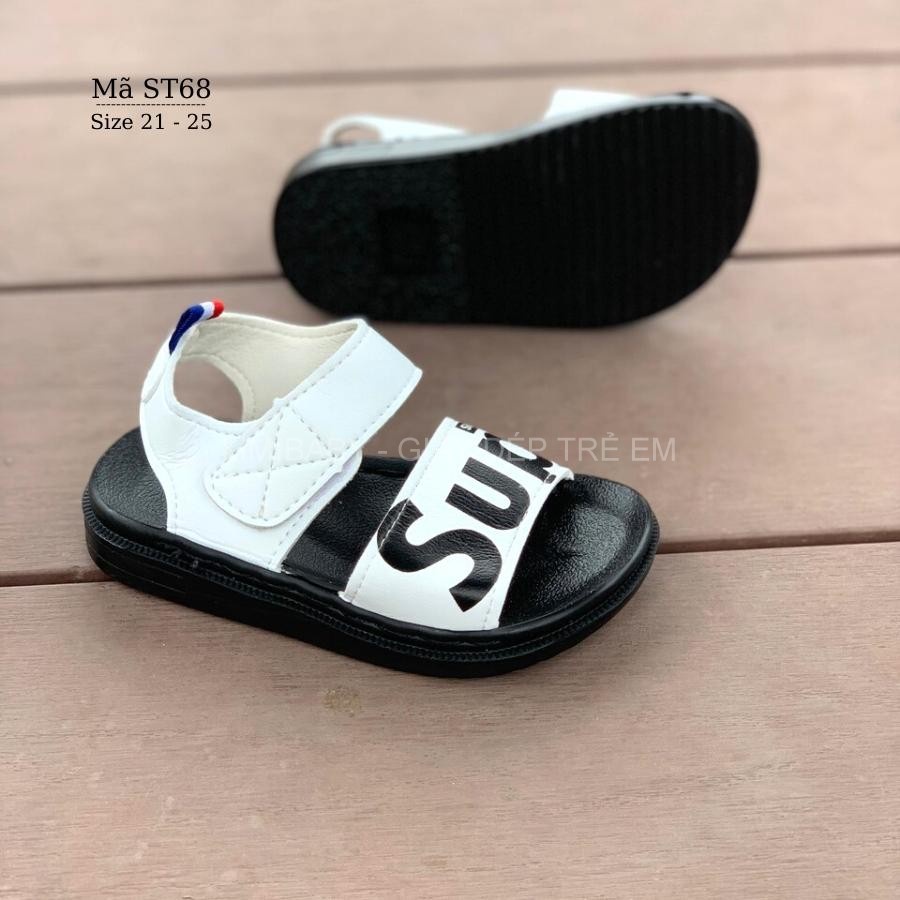 Sandal bé trai trắng Super da mềm quai ngang thể thao và cá tính phù hợp trẻ em tập đi 1 2 3 tuổi phong cách Hàn ST68