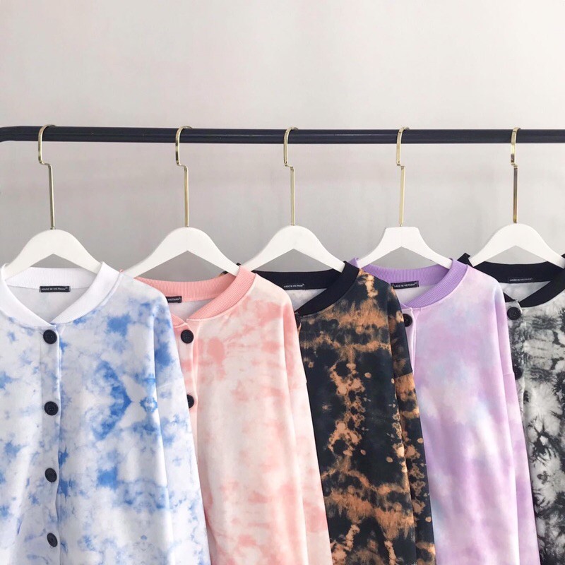 Áo Cardigan Nút Loang Trơn Nỉ Bông Tay Dài Ảnh Thật