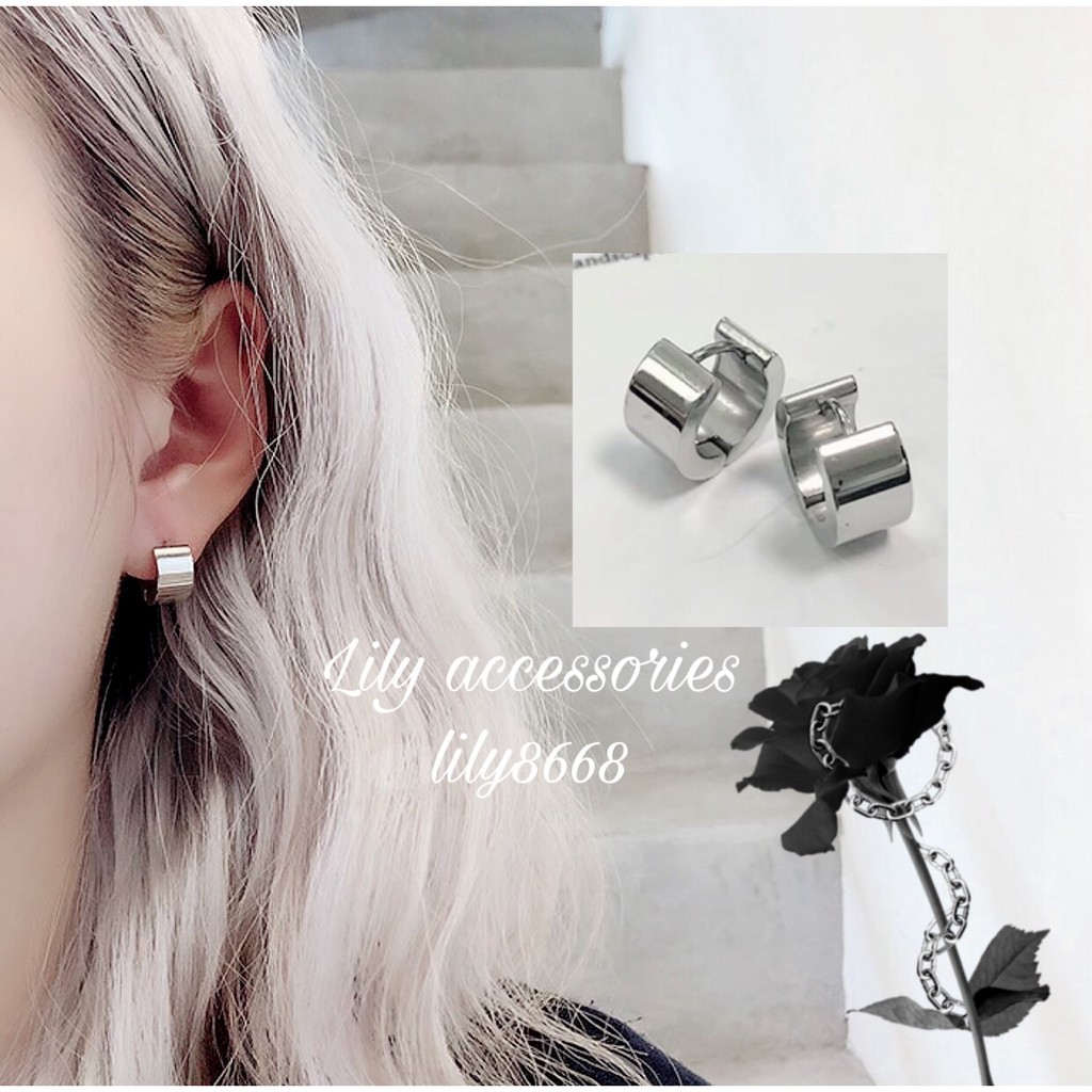 THICK HOOP EARRING khuyên tai titan tròn basic không gỉ không đen không dị ứng nam nữ Uniex