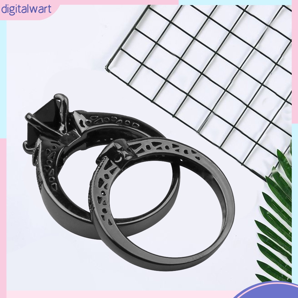 Set 2 nhẫn đính đá vuông / trái tim thời trang cho nữ
