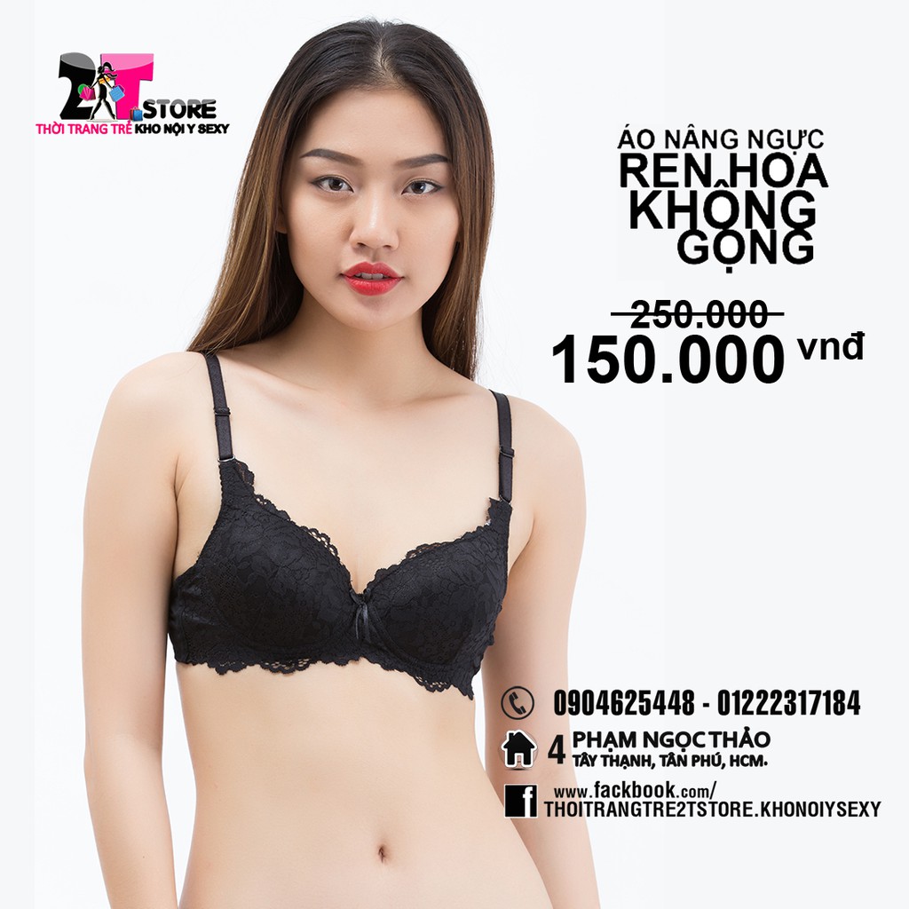 Áo Nâng Ngực Cotton Không Gọng Phối Ren (Đen)