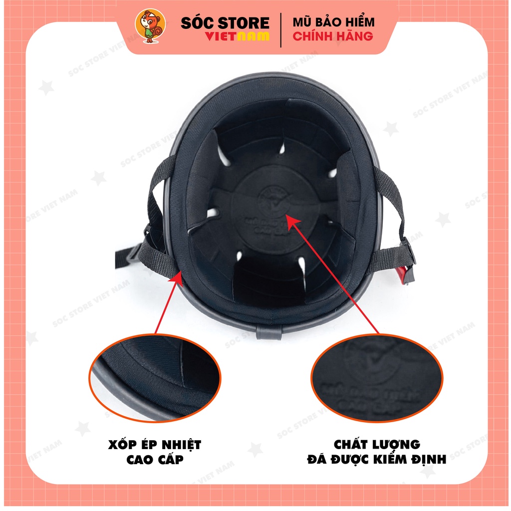 Mũ bảo hiểm nửa đầu chính hãng Sóc Store Vietnam màu xanh thiên thanh kèm kính UV, kính phi công, nón bảo hiểm 1 phần 2
