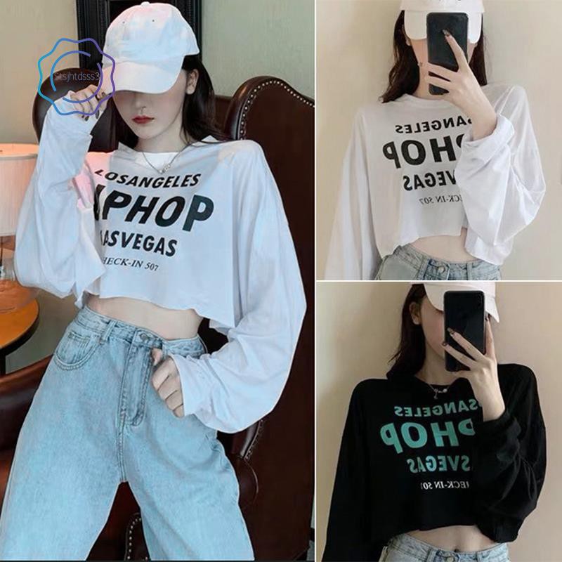 Women's Casual Printed Thin Short Long Sleeve T-Shirt "LIPHOP" White M Size