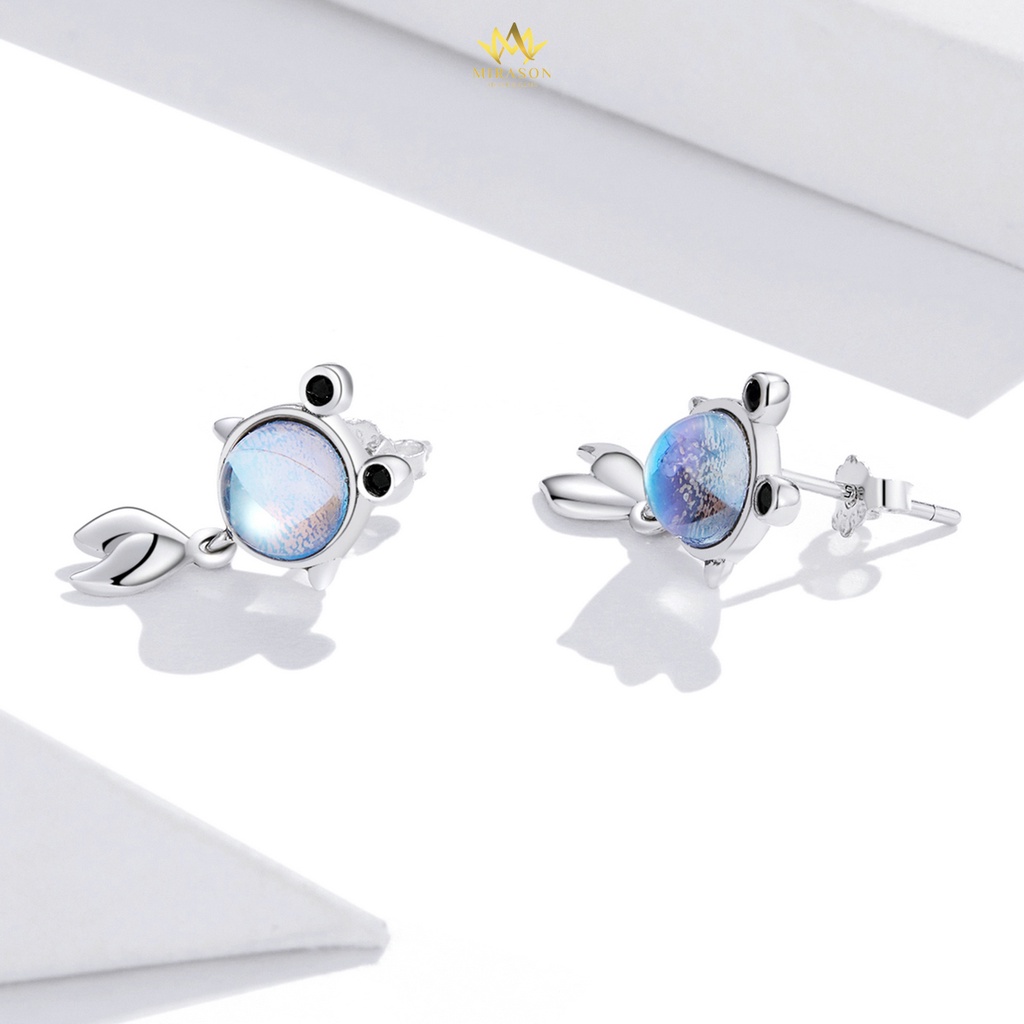 Khuyên Tai Bạc Nữ MIRASON Chú Ếch Ngộ Nghĩnh Nạm Đá -  Bông Tai Nữ Bạc 925 Cao Cấp
